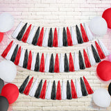 Outus 30 Pcs Red Black White Banner Party Decorations Paper Tissue Tassel Garland DIY Hanging America Decor for School Supplies 