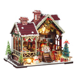 Ahilmrn DIY Christmas Miniature House Kit Mini Wooden Dollhouse Kits for Adults Xmas Eve Snowflakes Building with LED Light, Dio