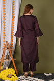 Gosriki Women'S Silk Blend Straight Printed Kurta With Pant And Dupatta (Ritu-Brown_S-Go Brown_Small),Brown,,B09S3BGWDG