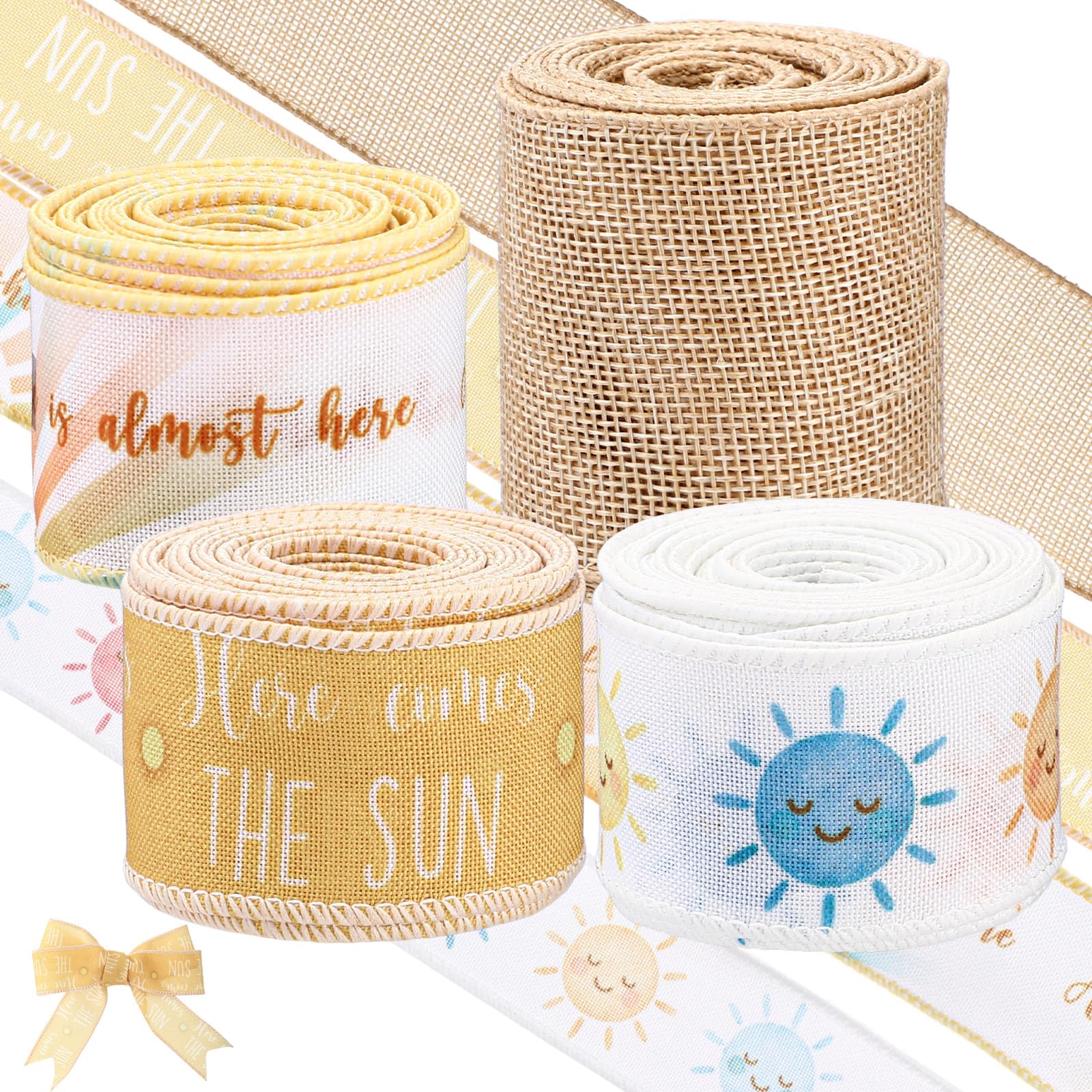 Waydress 4 Rolls Theme Ribbon 2.5 Inch Wired Baby Shower Ribbon for Diaper Cake Wreaths Bows Gift Wrapping DIY Crafts Girl Baby 