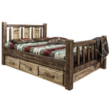 Montana Woodworks Homestead Collection King Storage Bed With Laser Engraved Moose Design, Stain & Clear Lacquer Finish