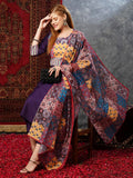 Anni Designer Women'S Cotton Blend Printed Straight Kurta With Pant & Dupatta (Gaazi-Begani-Jl_L_Violet_Large),Violet,L,,,