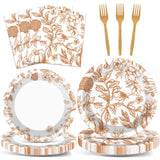 Justforjoyful 96Pcs Fall Party Supplies Autumn Paper Plates Napkins Thanksgiving Harvest Fall Cake Dessert Tableware Set Pumpkin