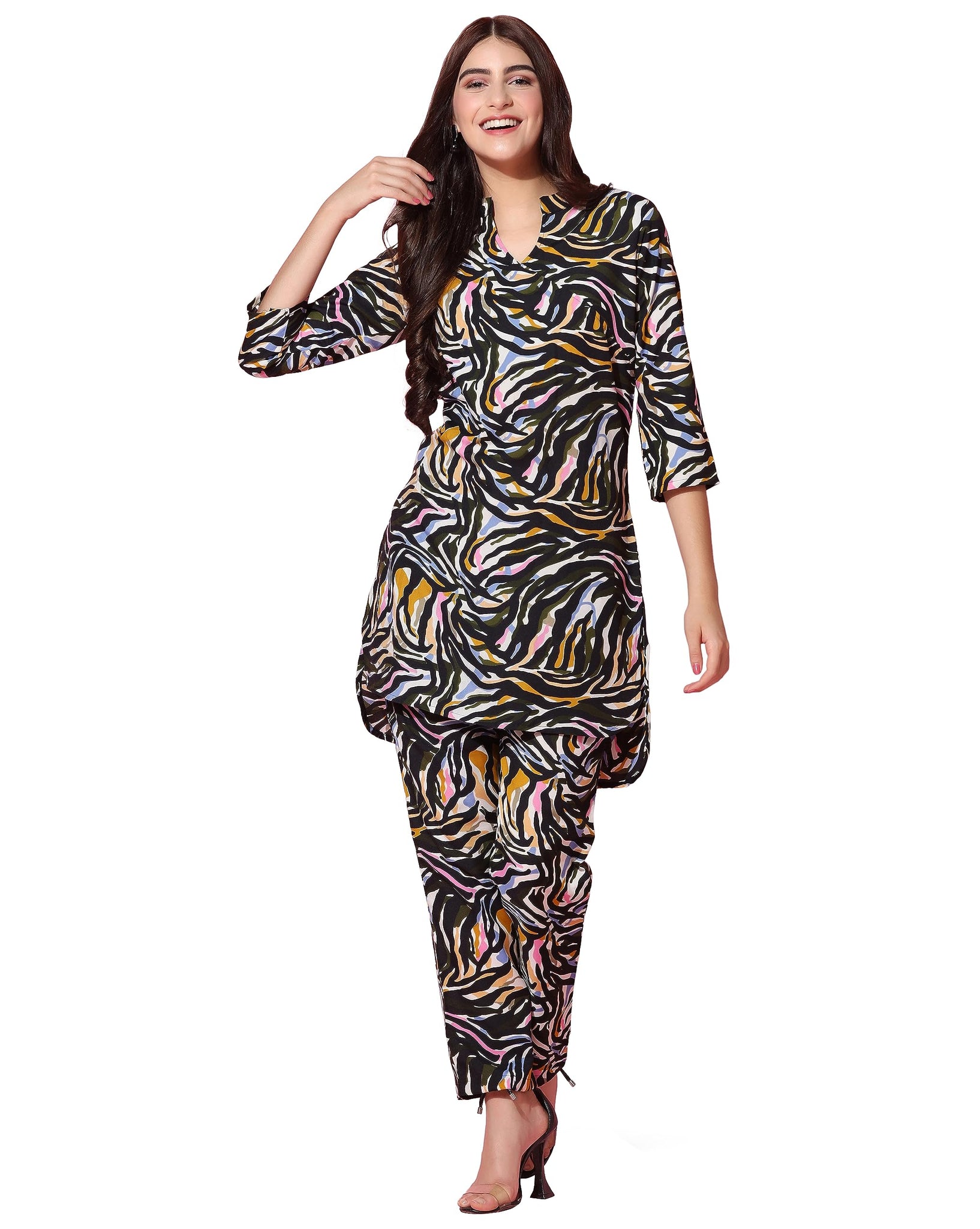 Toplot Co Ord Kurta Set For Women Printed Straight Kurta With Pant (Up-Down-Pair-5139-Black-M),Black,,B0CH9W9WM1