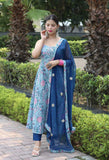 Gosriki Women'S Cotton Blend Anarkali Printed Kurta With Pant & Dupatta (Goanni Blue-Gs_3Xl_Blue_Xxx-Large),Blue,3,B0CSG6N2M2