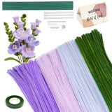 216PCS Taro Purple and Green Pipe Cleaners Craft Supplies Pipe Cleaners Bouquet Supplies Blossom Tulips Lily Chenille Stems Bulk