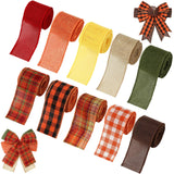 Whaline 10 Rolls 50 Yard Fall Plaid Burlap Ribbon 2 Inch Decorative Wrapping Ribbon for Autumn Thanksgiving DIY Crafts Bow Wreat