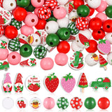 Buryeah 200 Pcs Strawberry Beads Summer Wood Beads for Crafts 16 mm and 20mm Gnome Strawberry Truck Round Wooden Charms Decorati