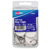AVERY Metal Rim Key Tags, 1.25 Diameter Tag, Metal Split Ring, White, 50 Tags (11025)