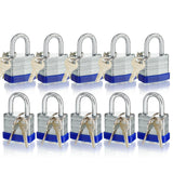 Laminated Steel Padlock with Same Keys for Gym Locker Toolbox Shed Storage, keyed Alike, Normal Shackle, Pack of 10(1.3)