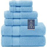 COZYART Bath Towel Set 6 PCS, Sky Blue 100% Turkish Cotton 650GSM Soft