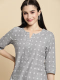 Rangita Light Grey Cotton Knee Length Printed Straight Kurti For Women | Kurta For Women_M Light Grey M 626637741592G