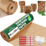 BRIVADO Honeycomb Packing Paper 15x230 Roll with Fragile & Labeling Stickers, Gloves - Bubble Wrap for Moving,Products & Gifts 