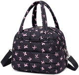 LEDAOU Lunch Box for Women Lunch bag Quilted Puffer Lunch Box Insulated Reusable LunchBox for Work School Picnic Travel (Pink Bo
