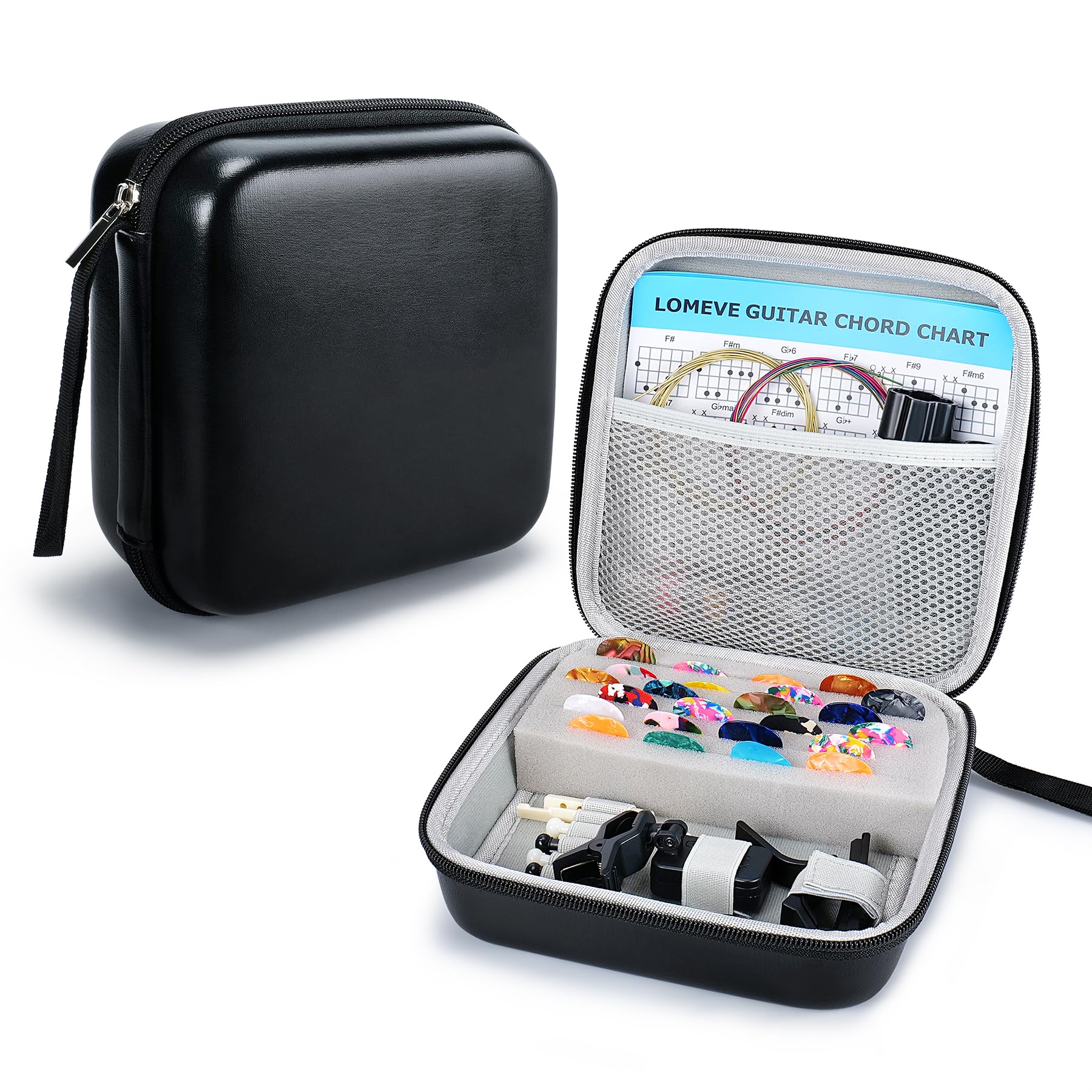LOMEVE 85PCS Guitar Accessories Kit Holder Case Include Acoustic Strings, Tuner, Capo, 3-in-1 Restring Tool, Picks, Pick Holder,
