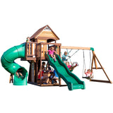 Backyard Discovery Cedar Cove Cedar Wood Swing Set with Spiral Tube Slide, Wave Slide, Clubhouse, Toy Grill, Snack Bar, Rock Wal