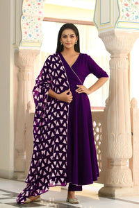 Gosriki Women'S Rayon Blend Anarkali Solid Kurta With Pant & Dupatta (Mita Begani-Gs_Xl_Begani_X-Large),Begani,,B0DFY3S5DK
