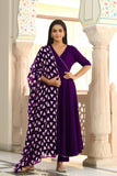 Gosriki Women'S Rayon Blend Anarkali Solid Kurta With Pant & Dupatta (Mita Begani-Gs_Xl_Begani_X-Large),Begani,,B0DFY3S5DK