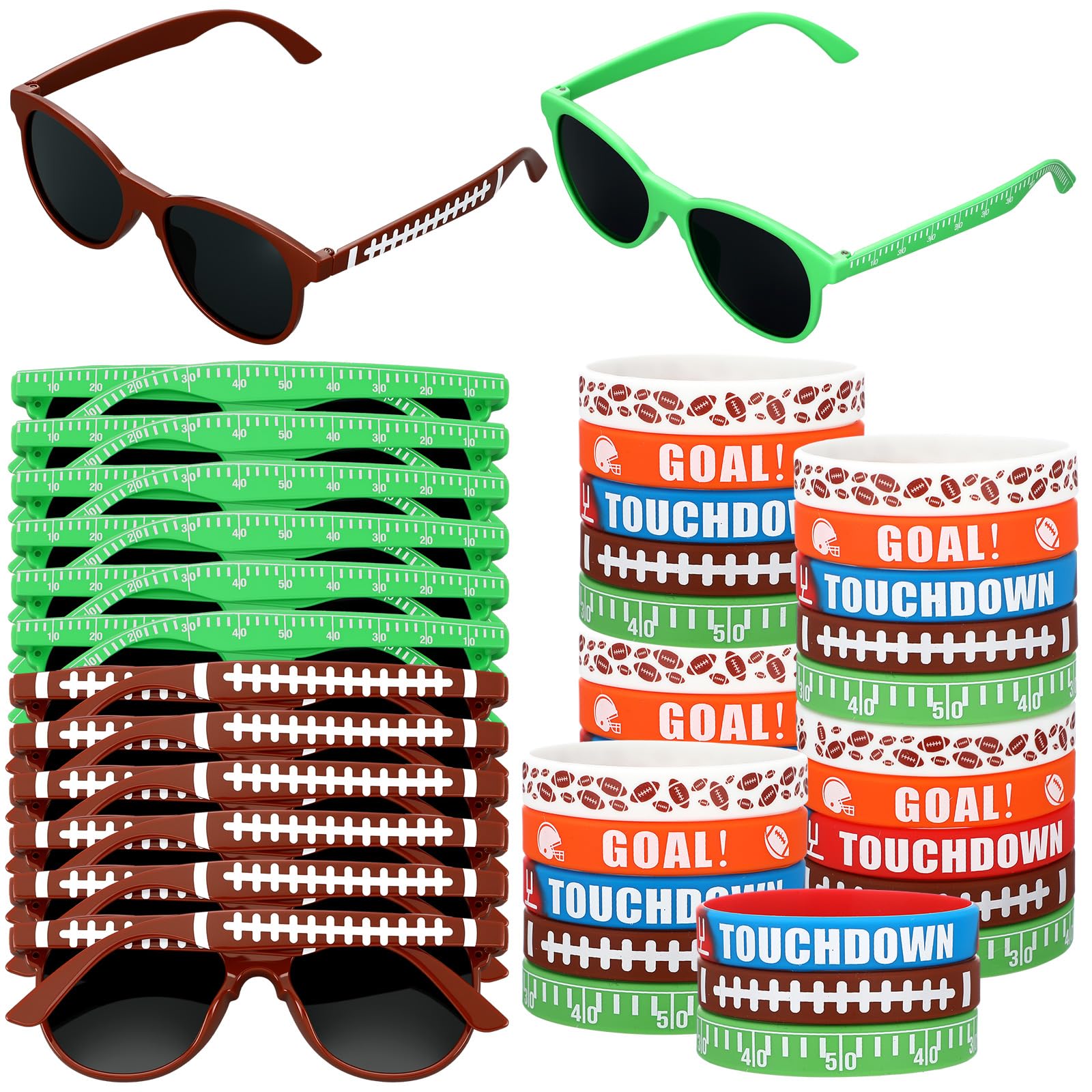 Soulchen 48 Pcs Sport Gifts Bulk Men Sunglasses and Silicone Bracelet Sport Team Gift for Party Decor Goodie Bag Fillers (Footba