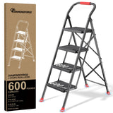 4 Step Ladder Stool Foldable with Handrails for Adults, Heavy Duty 4 Stepping Extension Tall Folding Ladder, Closet Stepstool St