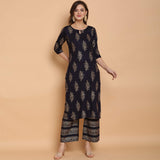 Anni Designer Women'S Rayon Straight Kurta With Palazzo Dark Blue,Dark Blue,2XL,Rayon,Straight,kurta