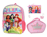 Bioworld Disney Princess Cinderella Belle Rapunzel Dreamer 5 Pc Backpack Lunch Box Set