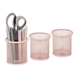 Mind Reader Pen and Accessories Holder, Desktop Organizer, Office, Metal Mesh, 3.5inchL x 3.5inchW x 3.75inchH, Set of 3, Pink