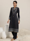 Libas Womens Printed Wool Straight Kurta With Trousers And Dupatta