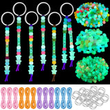 Landical 564 Pcs Glow Beads Keychain Making Kit DIY Glow in The Dark Key Chain Craft Adjustable Letter Bead Charm Neon Theme Par