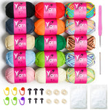 15 Pack Crochet Yarn Beginner - Black, White, Orange, Red, Green, Rainbow, Pink, Yellow Cotton Chunky Yarn - with Easy-to-See St