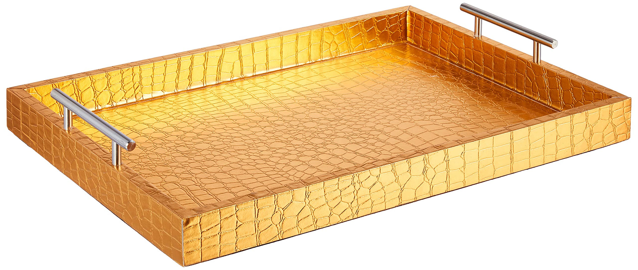 American Atelier Alligator Rectangle Serving Tray With Handles, 14,, X 19,, X 3,,, Gold