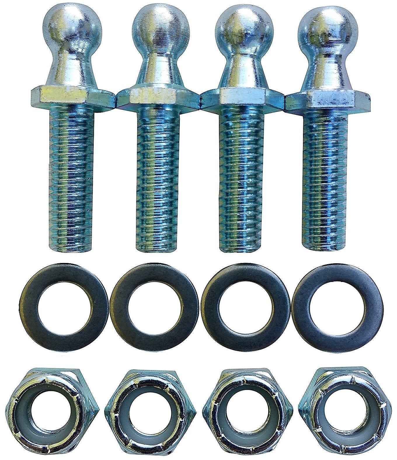(4 Pack) 10mm Ball Studs with Hardware - 516-18 Thread x 1 Long Shank - gas Lift Support Strut Fitting