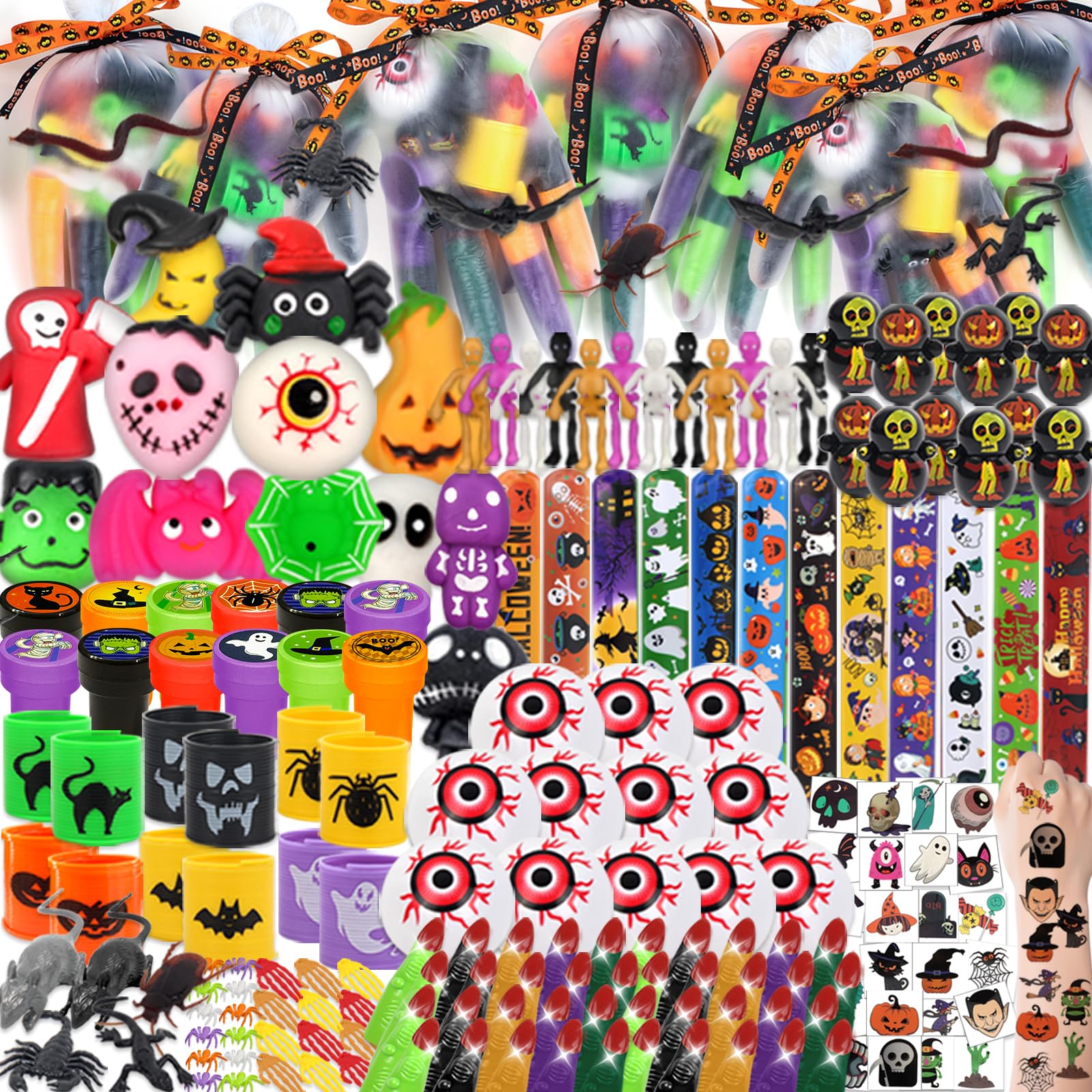WESAYEE 338 PCS Halloween Party Favors for Kids - 24 Pack Halloween Goodie Bags Stuffer With Glove Treat Bags Fillers, Small Gif