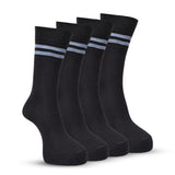 Rysn Boys & Girls Calf Length Combed Cotton Dark Grey With Light Sky Blue Striped Dav School Socks (Pack Of 4 Pairs) (910 Years