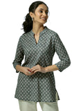 Libas Women'S Linen Floral Straight Kurti (58165 Grey