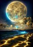 KINPLUB Moon Diamond Painting Kits for Adults, 5D Moonlight Beach Diamond Art Kits for Beginners, DIY Full Round Drill Seaside L