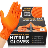 Raxwell Nitrile Gloves - Orange Diamond Grip 8.5 Mil Heavy Duty Gloves - Latex Free, Chemical & Puncture Resistant for Mechanics