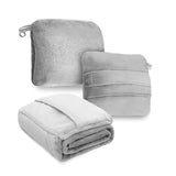 Dez Furnishings 4In1 Travel Compact Blanket Pillow Super Soft Velvet With Luggage Sleeve And Backpack Clip, Gray, 60 X 45