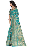 Sugathari Womens Banarasi Saree Pure Kanjivaram Silk Saree Soft New Ladies 2023 Design Wear Pattu Sarees Latest Cotton Party Sari Collections With Blouse Piece For Wedding Sadi (Sam San 9017-Firozi)