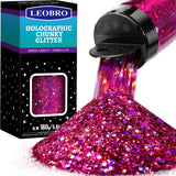 LEOBRO Red Glitter, 160G/5.64OZ Holographic Chunky Glitter for Crafts, Resin, Nail Body, DIY Decorations
