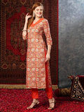 Gosriki Women'S Cotton Blend Straight Printed Kurta With Pant (Ankisha Orange-Gs_L_Orange_Large),Orange,,B0D73XW3MM