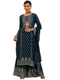 Libas Womens Printed Georgette Straight Kurta With Palazzos And Dupatta