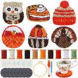 Mindsoft 6 Pcs Thanksgiving Punch Needle Kits for Beginners Adults Fall Punch Needle Coaster Kit Embroidery Kit with 6 Pattern Y