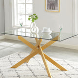 Edwin's Choice 58.5Rectangle Glass Dining Table, Tempered Glass Table Top and Metal Tubular Legs, Modern Style Table for Hom
