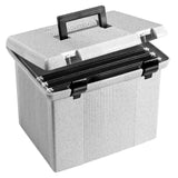 Pendaflex Portable File Box with File Rails, Hinged Lid with Double Latch Closure, Granite, 3 Black Letter Size Hanging Folders 