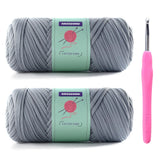 2 Skeins T-Shirt Yarn for Crochet, Soft T-Shirt Yarn for Home Decor, Includes 1 Crochet Hook, Each 7oz, 65yd (Light Gray)
