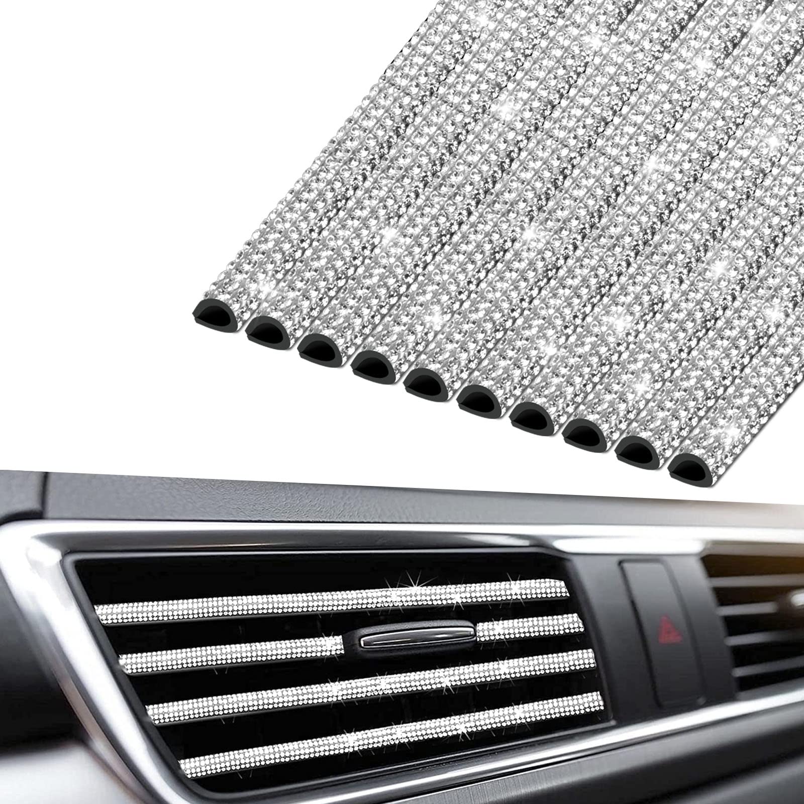 Insauto Bling Car Vent Outlet Trim,Bling Car Accessories For Women And Girls,10Pcs Rhinestone Car Air Conditioner Vent Decoratio