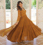 Wedani Georgette Sequins Embroidered Work Anrakali Kurta Set For Women (In Alpha L Regular Yellow),YELLOW,L,Georgette,Anarkali,Kurta, Scarf