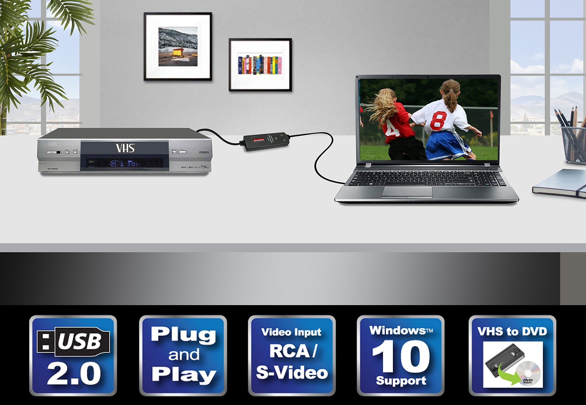 Diamond Multimedia VC500 One Touch VHS to Digital File, DVD Converter with Easy to use Software, Convert, Edit and Save For Win7