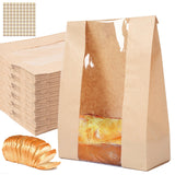 100 pack bread paper bags with window, including 100 homemade bread storage label seal stickers (13.7x8.3x3.5 inches)